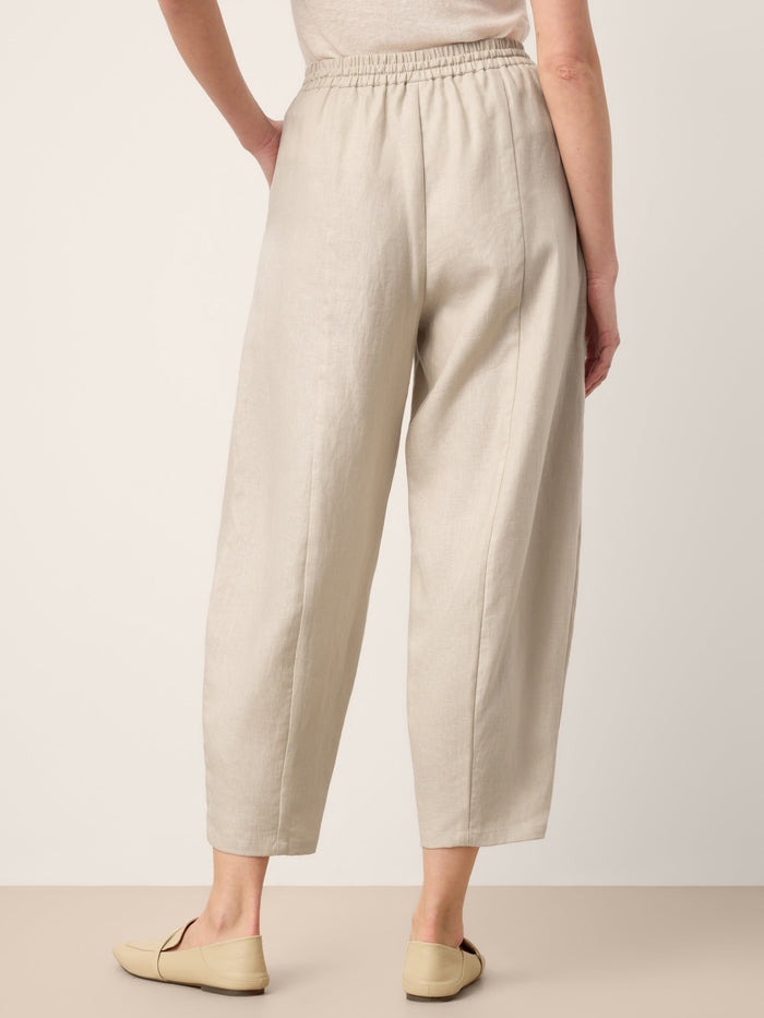 100% Linen Drawstring Waist Tapered Cropped Pants LANEY
