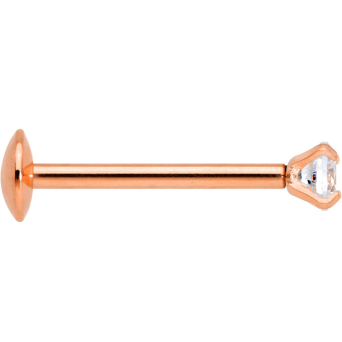 20G 5/16 CZ Rose Gold PVD 2mm Threadless Push In Labret Tragus