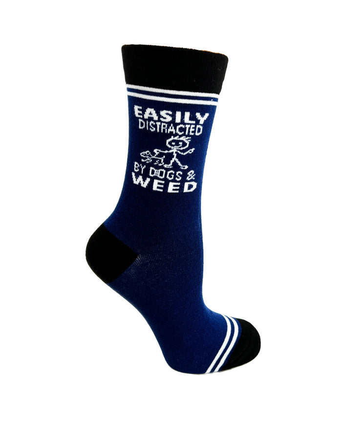 (3 Pairs) Easily Distracted By Dogs & Weed - Hey Now Unisex Crew Socks - Wholesale