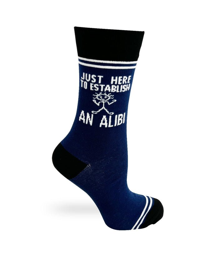 (3 Pairs) Just Here to Establish an Alibi - Hey Now Unisex Crew Socks - Wholesale
