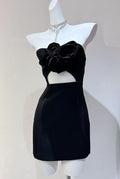 3D Floral Embellished Sexy Strapless Backless Mini Dress - Black | ZAKAPOP