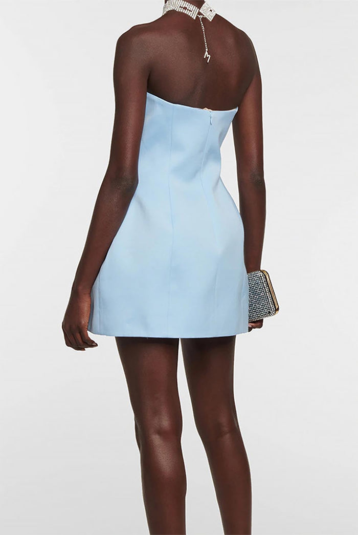 3D Floral Embellished Sexy Strapless Backless Mini Dress - Blue | ZAKAPOP