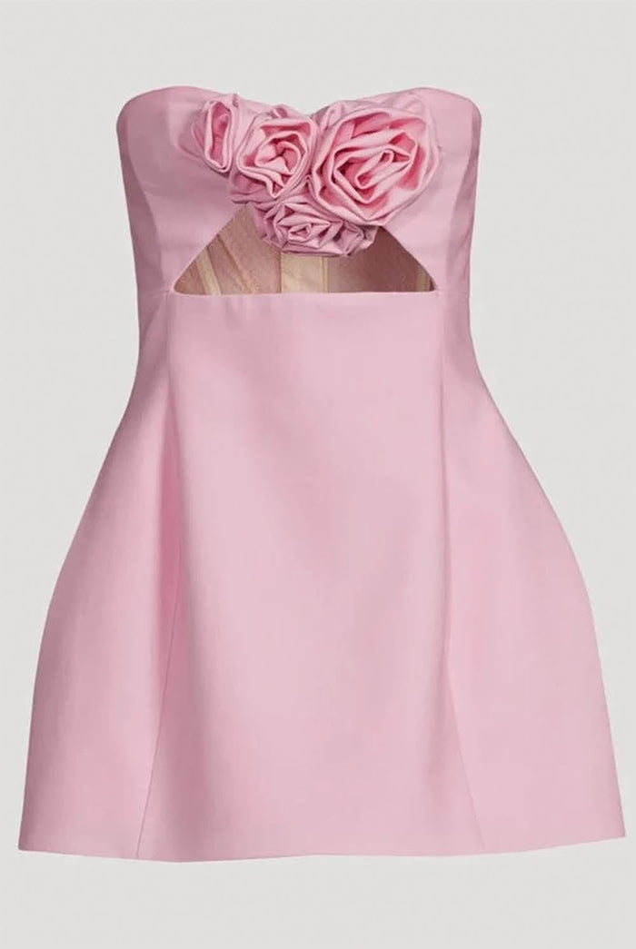 3D Floral Embellished Sexy Strapless Backless Mini Dress - Pink | ZAKAPOP