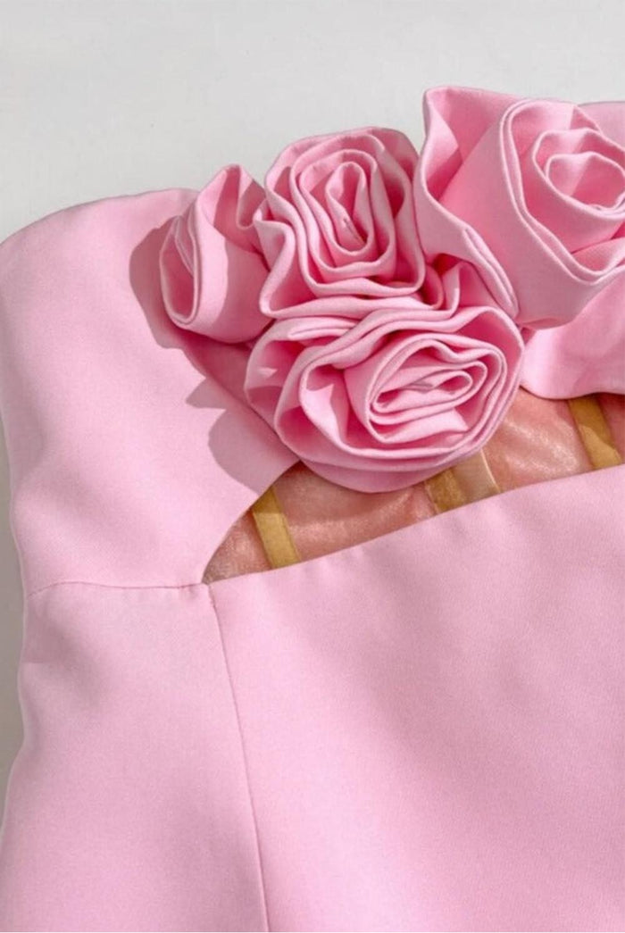 3D Floral Embellished Sexy Strapless Backless Mini Dress - Pink | ZAKAPOP