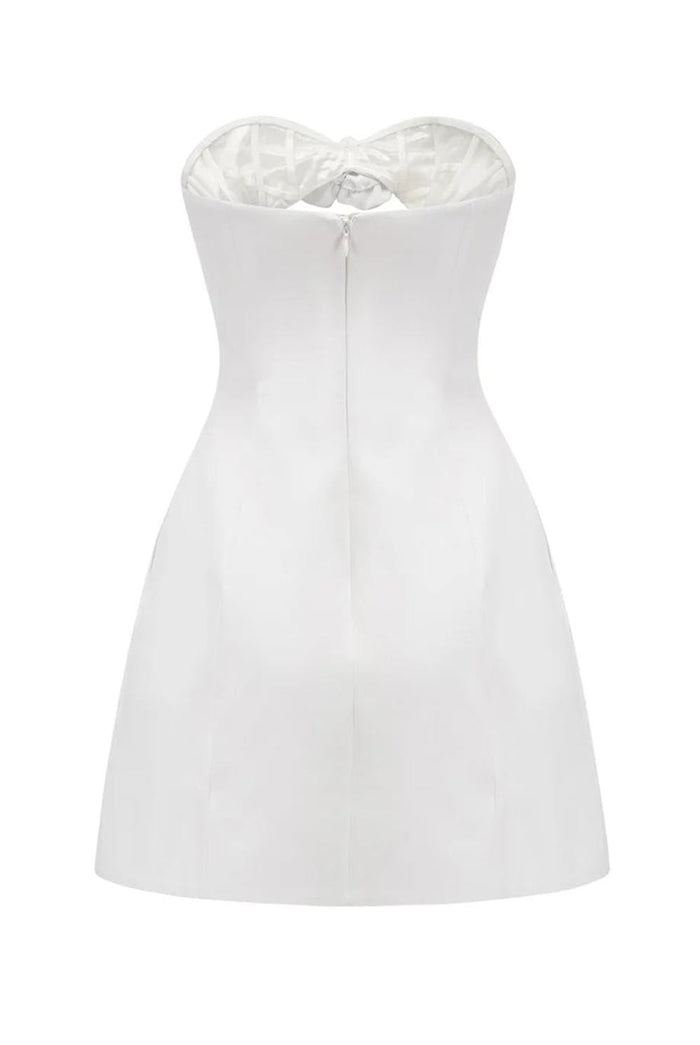3D Floral Embellished Sexy Strapless Backless Mini Dress - White | ZAKAPOP