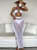 3pack Criss Cross Halter Bikini Swimsuit & Cover Up Pants | ZAKAPOP