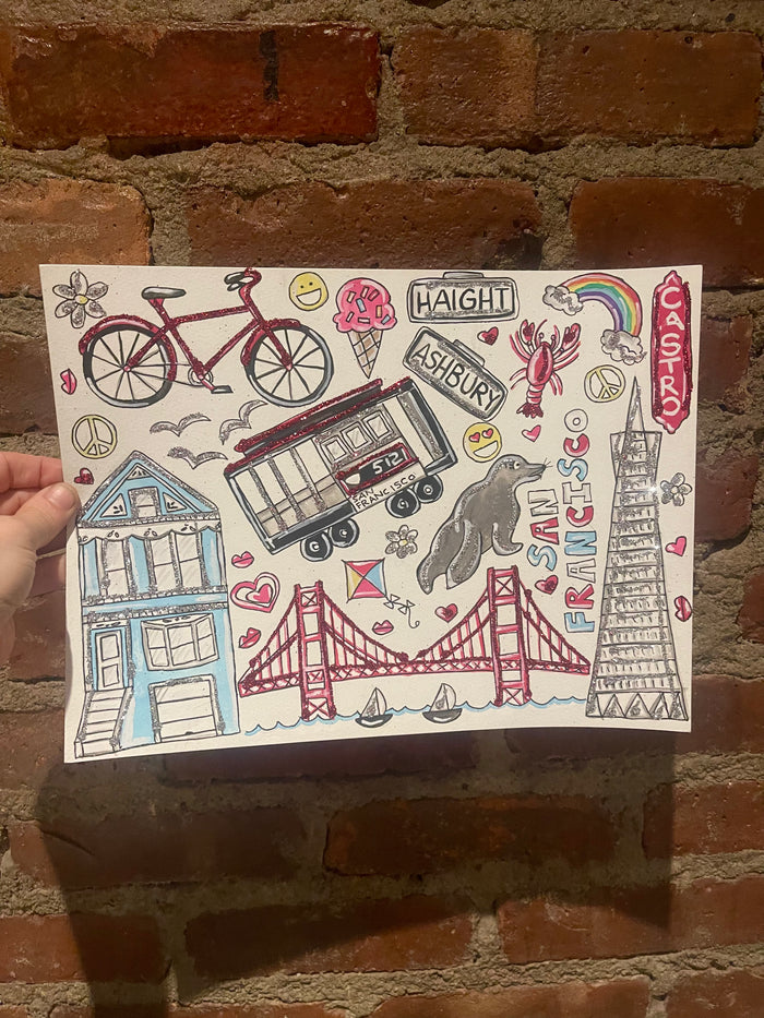 I Love San Francisco Glitter Watercolor Painting