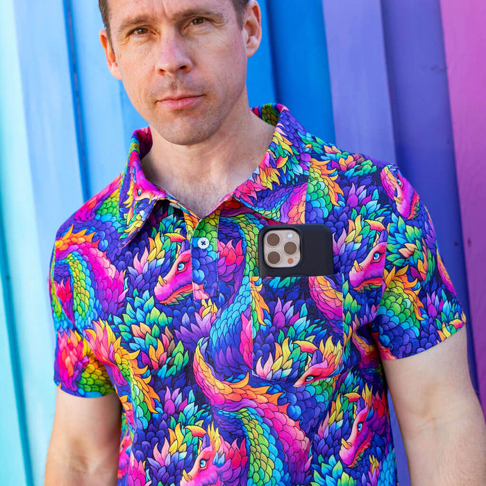 Adult Rainbow Scales Dragons Short Sleeve Polo Shirt