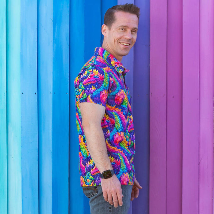Adult Rainbow Scales Dragons Short Sleeve Polo Shirt