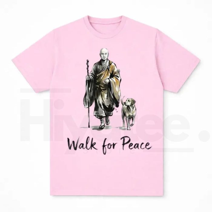 Aesthetic "Walk For Peace" Zen T-Shirt – Minimalist Monk & Dog Graphic Tee