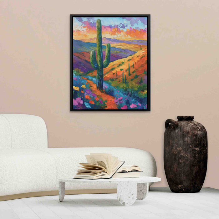 Arizona Oasis - Cactus Wall Art in Black Frame