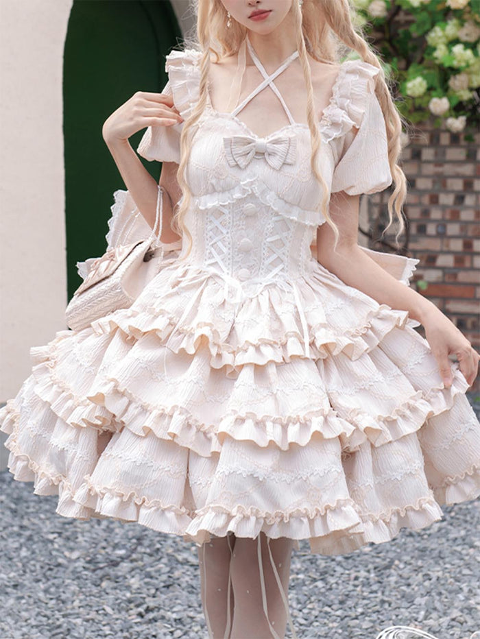 Ballet Style Doll Sense Sweet Lolita Bowknot Tail Puff Sleeves Dress OP | ZAKAPOP
