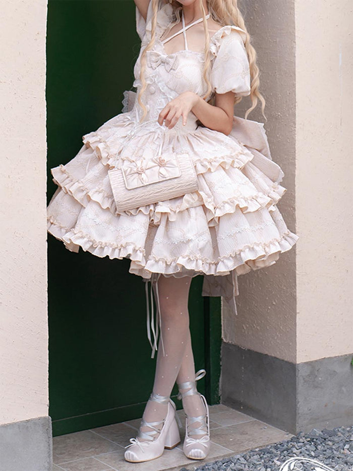 Ballet Style Doll Sense Sweet Lolita Bowknot Tail Puff Sleeves Dress OP | ZAKAPOP
