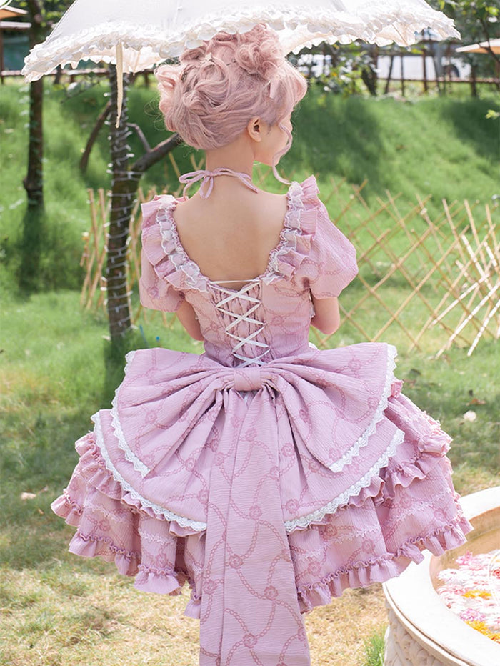 Ballet Style Doll Sense Sweet Lolita Bowknot Tail Puff Sleeves Dress OP | ZAKAPOP