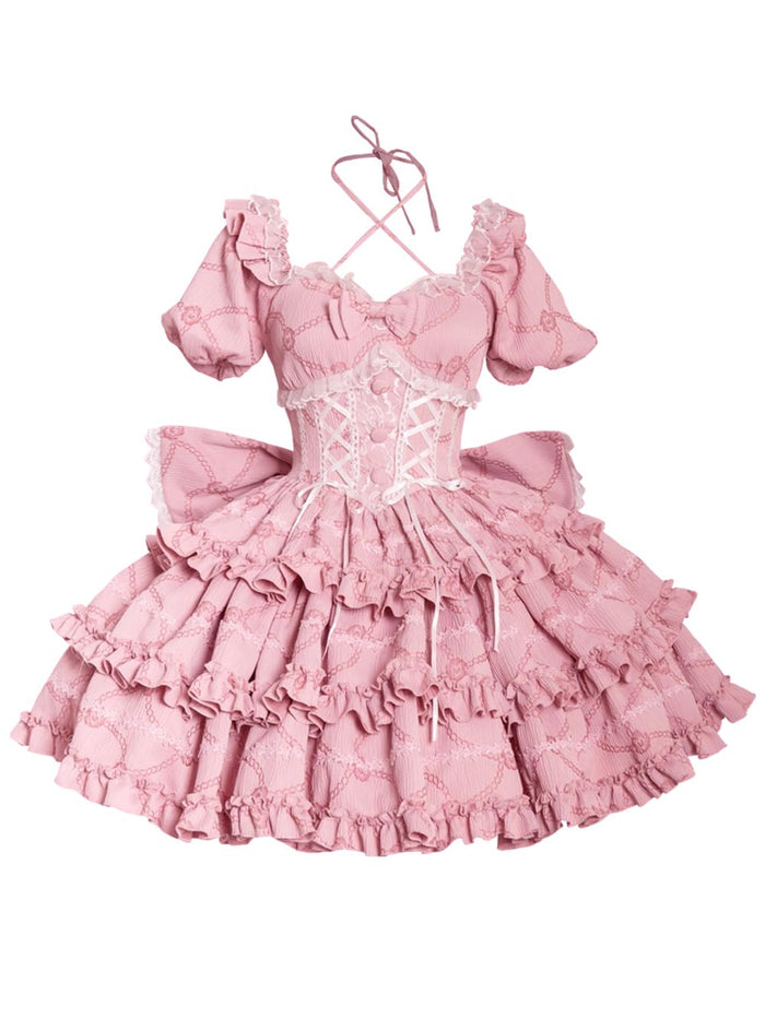 Ballet Style Doll Sense Sweet Lolita Bowknot Tail Puff Sleeves Dress OP | ZAKAPOP