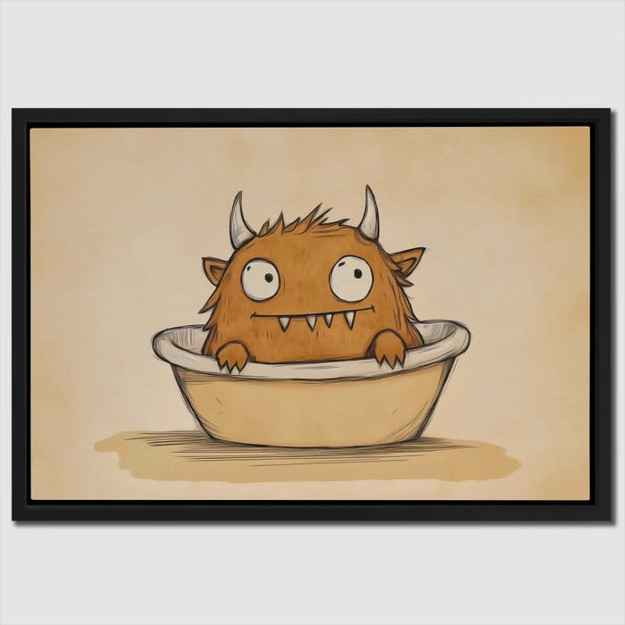 Bath Time Beastie - Beige Canvas Wall Art