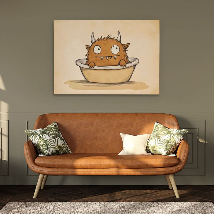 Bath Time Beastie - Beige Wall Art for Nursery