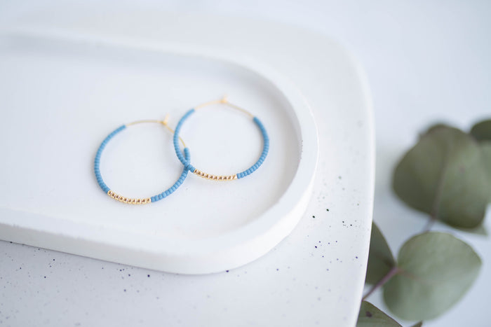 Beaded Earrings | Indigo & Sunshine Beaded Hoops | Indigo Daydream Collection