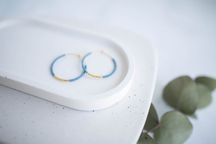 Beaded Earrings | Indigo & Sunshine Beaded Hoops | Indigo Daydream Collection