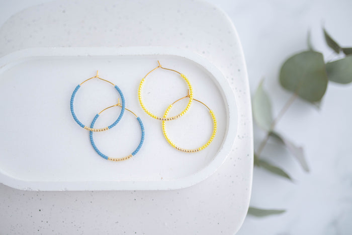 Beaded Earrings | Indigo & Sunshine Beaded Hoops | Indigo Daydream Collection