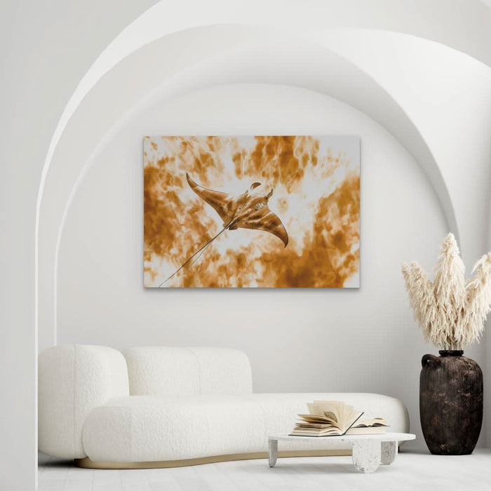 Beige Manta-Ray - Manta Ray Wall Art in Black Frame