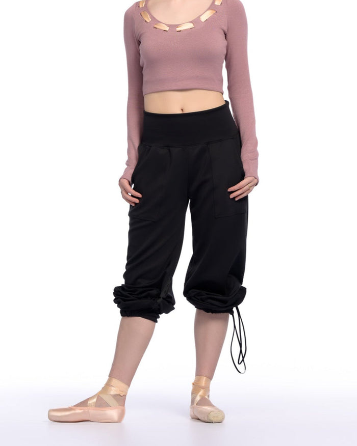 Black Adjustable Wide Leg Jogger Dance Pants