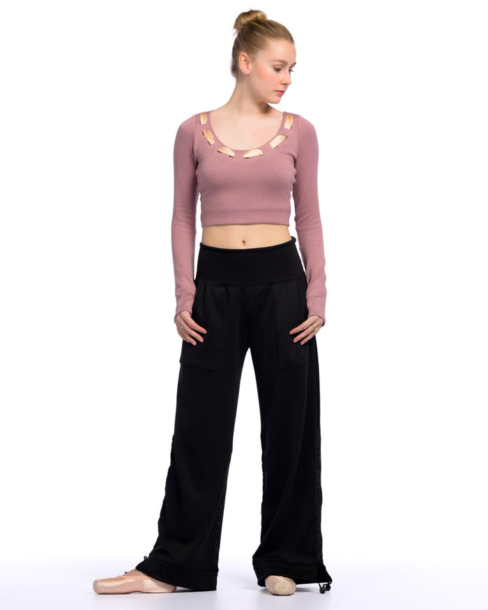 Black Adjustable Wide Leg Jogger Dance Pants