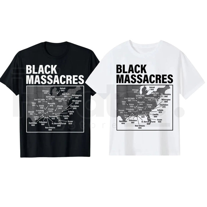Black Massacres History Map T-Shirt – Afro-American Struggle Awareness Tee