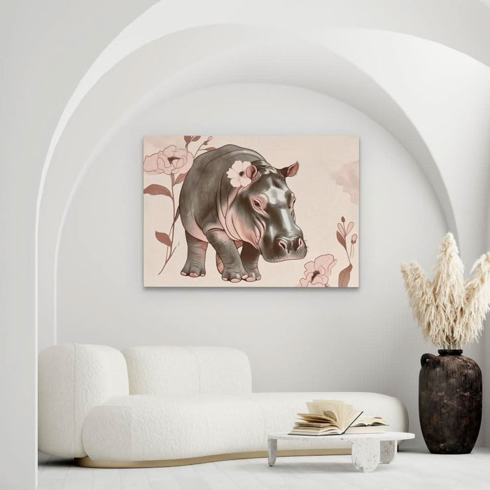 Blooming Hippo - Animals Art for Kids Room