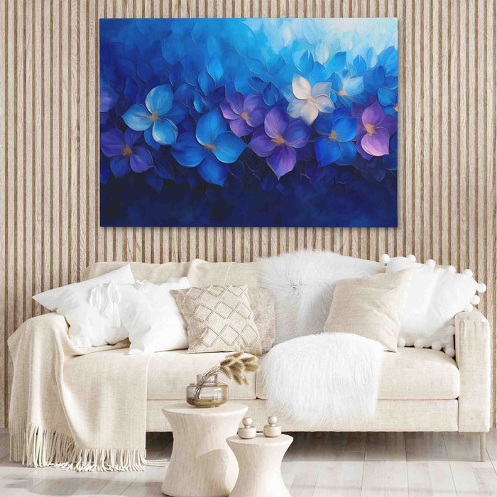 Blue Floral Arrangement - Flowers Wall Art in Black Frame