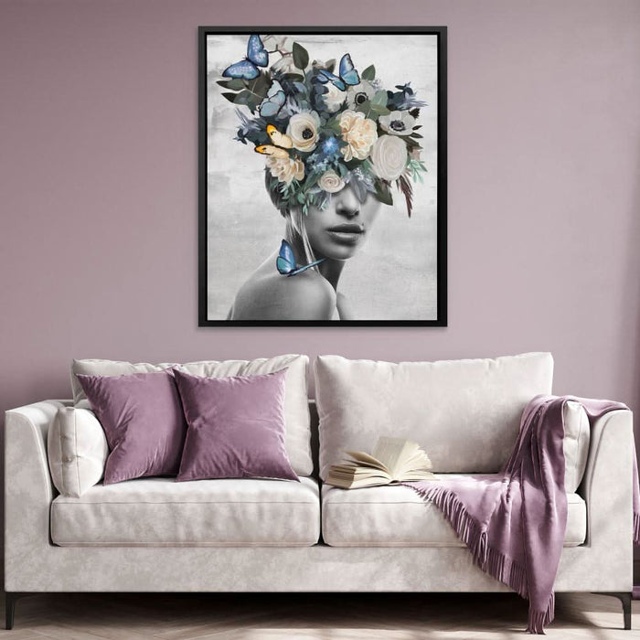Blue Flower Woman - Pop Art Canvas Wall Art