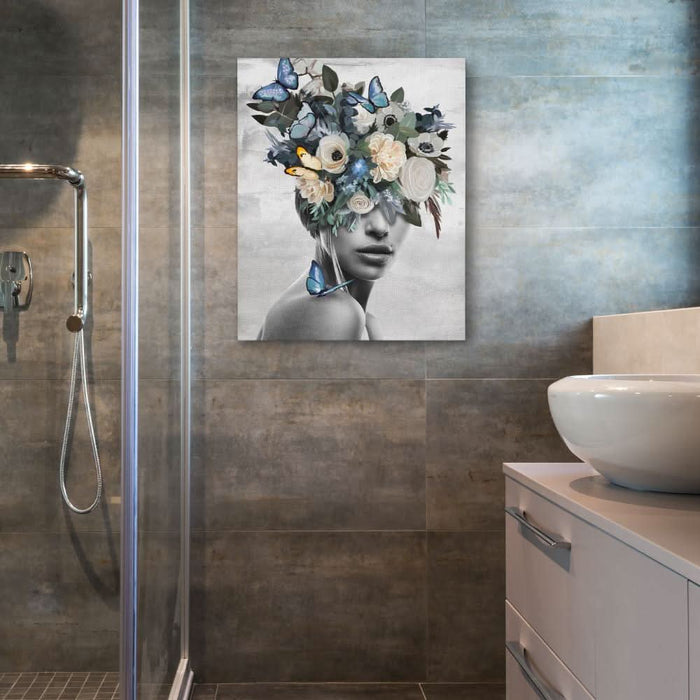 Blue Flower Woman - Large Modern Canvas Print