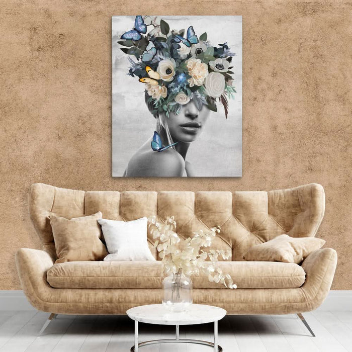 Blue Flower Woman - Wall Art for Female Office
