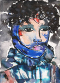 Blue Glitter Eyeshadow Girl Watercolor Painting
