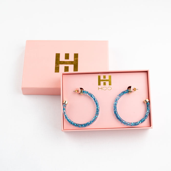 Blue Glitter Hoop Earrings