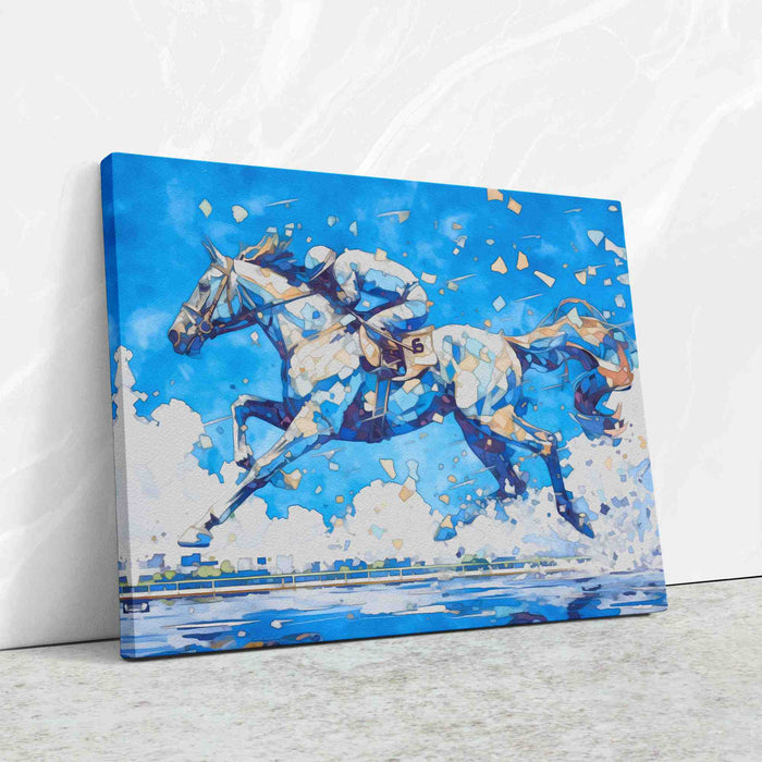 Blue Horse Racing - Blue Horse Canvas Print