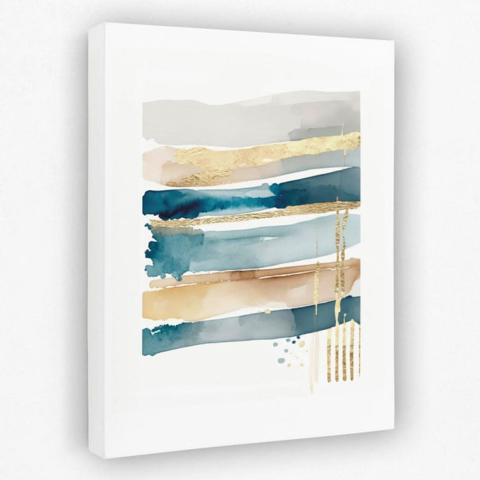 Blue Lines With Gold - Blue Lines Canvas Wall Art