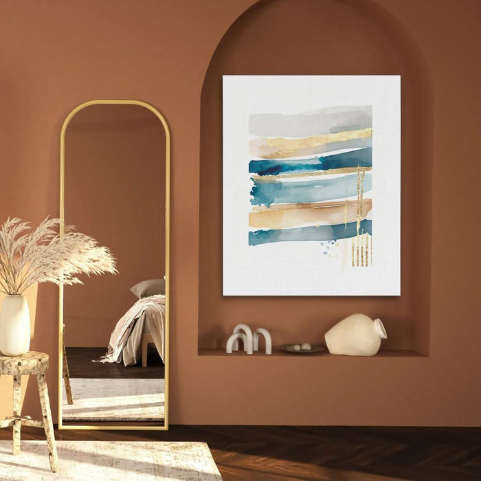Blue Lines With Gold - Modern Wall Art in Black Frame