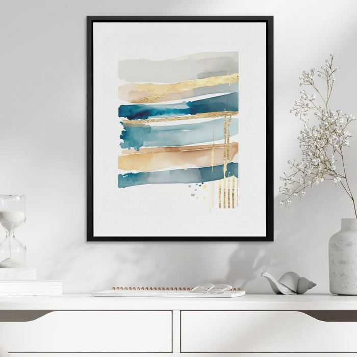 Blue Lines With Gold - Gold Canvas Print