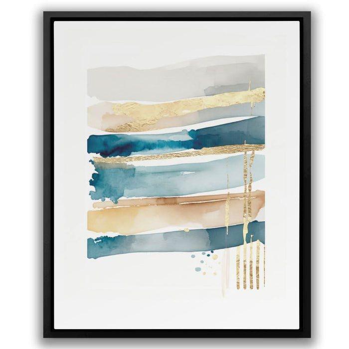 Blue Lines With Gold - Modern Gold Canvas Wall Art