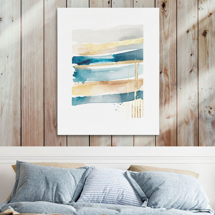 Blue Lines With Gold - Blue Lines Wall Art in Black Frame