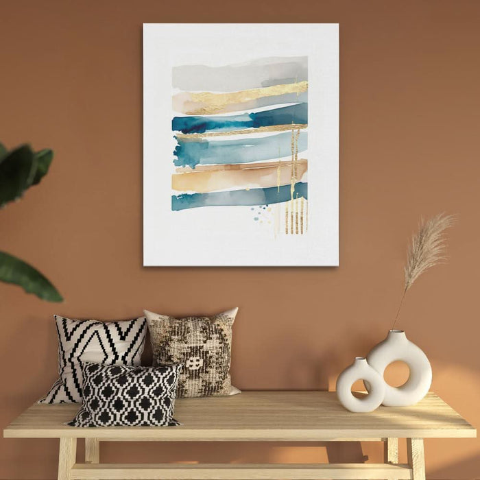 Blue Lines With Gold - Large Modern Canvas Print