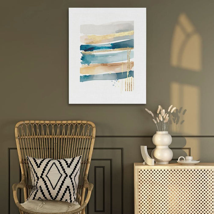 Blue Lines With Gold - Gold Wall Art