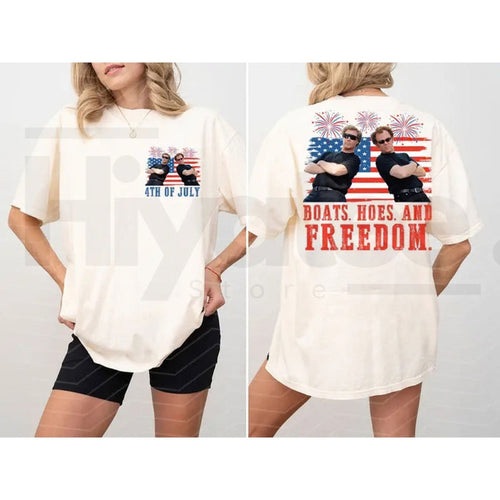"Boats Hoes And Freedom" 4th of July T-Shirt – Funny Step Brothers Parody Tee