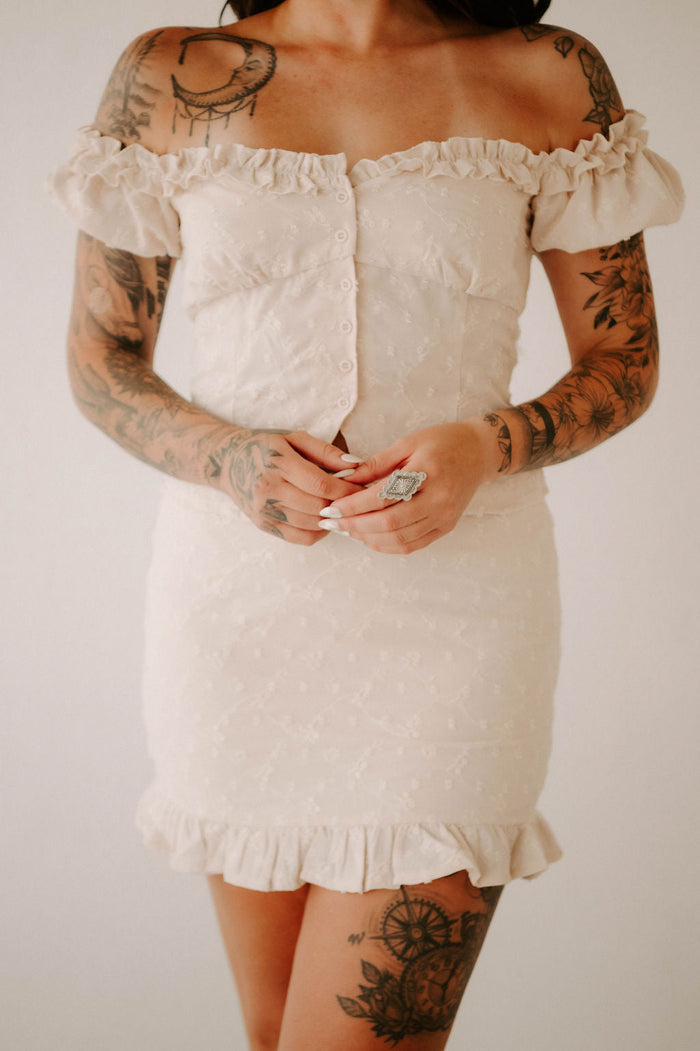 Boho Off-Shoulder Crop Top & Ruffle Skirt Set