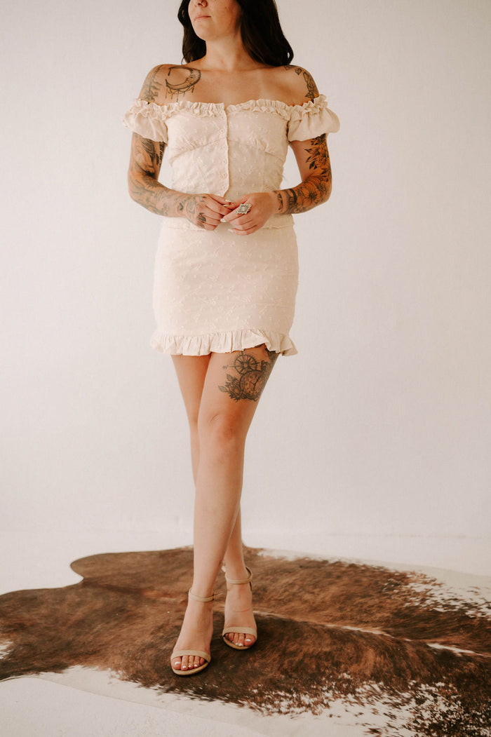 Boho Off-Shoulder Crop Top & Ruffle Skirt Set