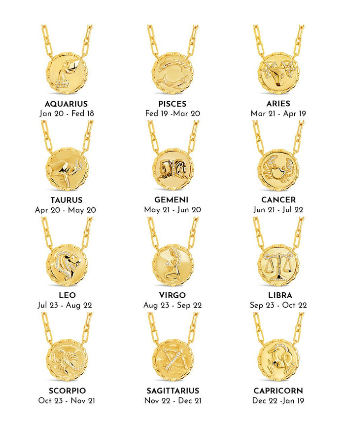 Bold CZ Zodiac Link Pendant Necklace