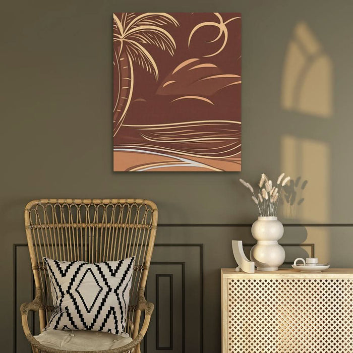 Brown Palm Tree Scene - Beige Wall Art for Home Office