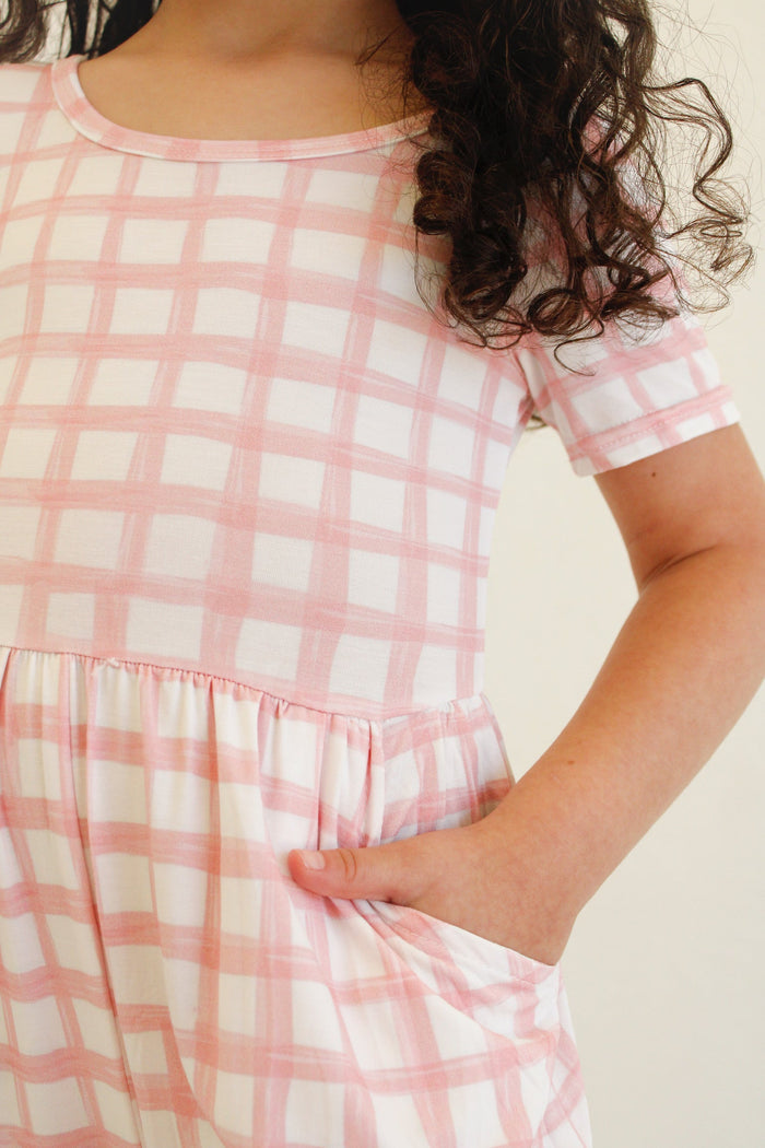 Bubblegum Check Bamboo Romper