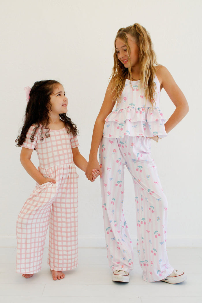 Bubblegum Check Bamboo Romper
